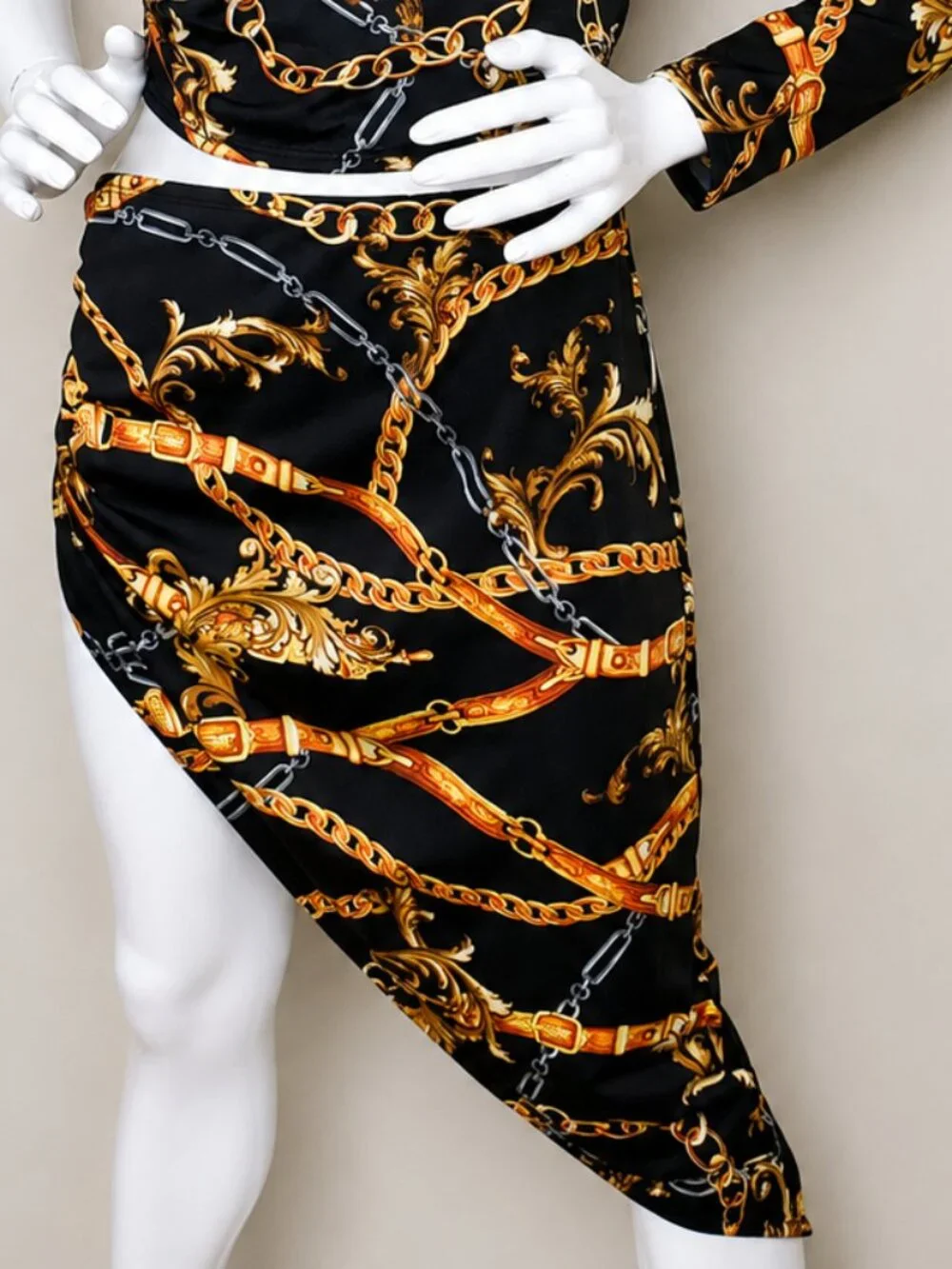 Touch Me Black/Bronze Chain Print Stylish Women's Two Piece Outfit SZ L